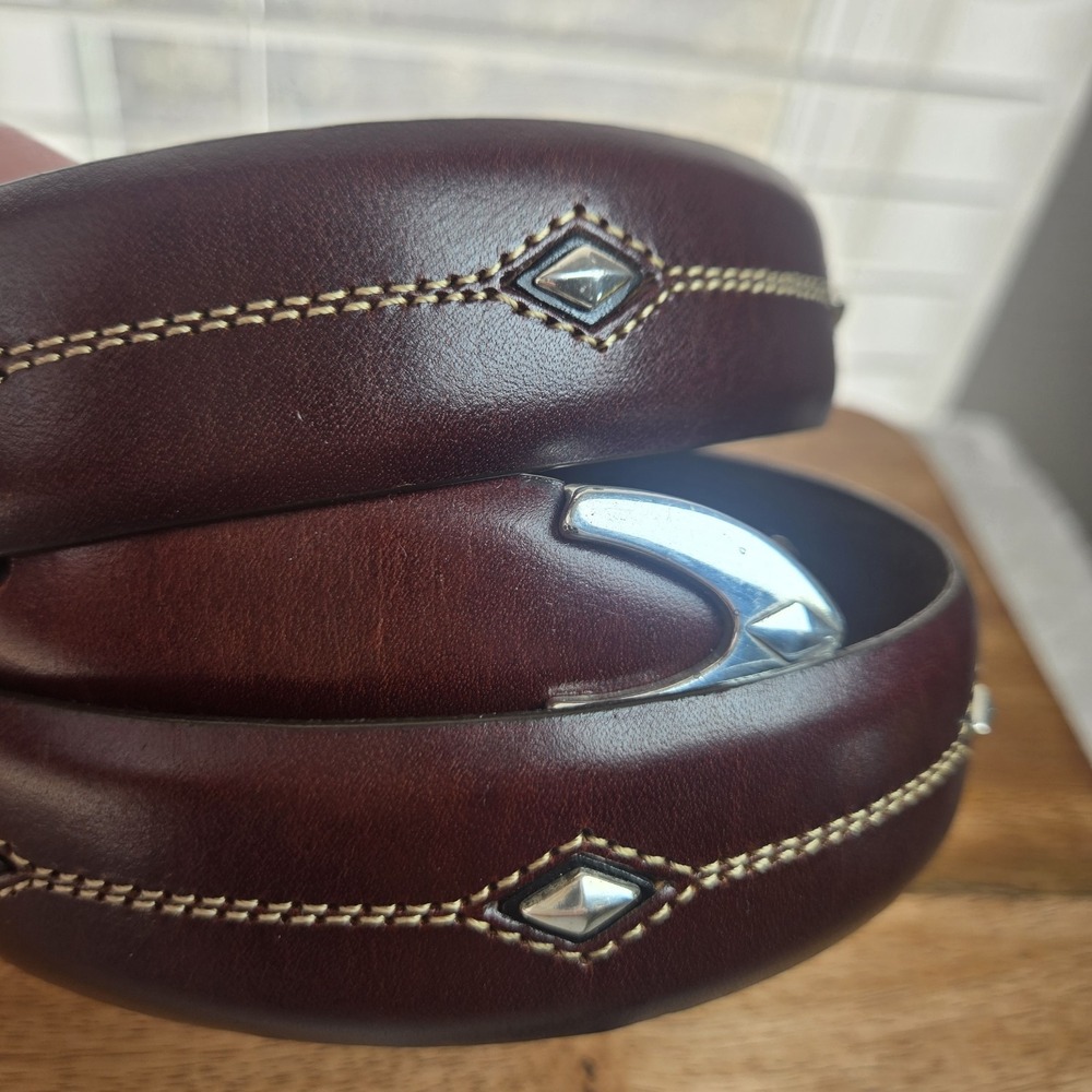 Brighton Leather Belt Sz 36 Brown Western Concho‎ Silver Buckle Boho Rodeo Flaw - Picture 14 of 16